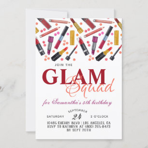 Invitación de cumpleaños a la maquillaje de Glam S
