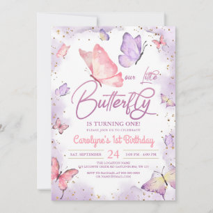 Invitación de cumpleaños a la mariposa Chica rosa