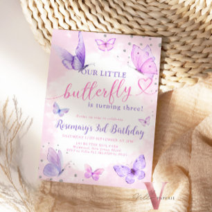 Invitación de cumpleaños a la mariposa de color de