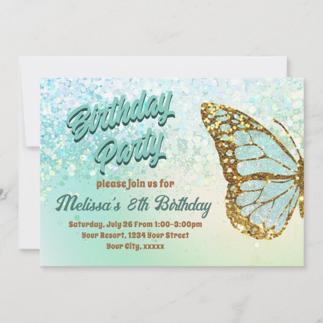 Invitación de cumpleaños a la mariposa del purpuri (Anverso)