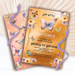 Invitación de cumpleaños a la mariposa dorada Shim