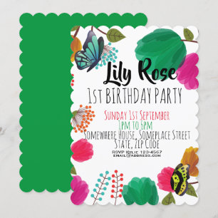 Invitación de cumpleaños a la mariposa floral de c