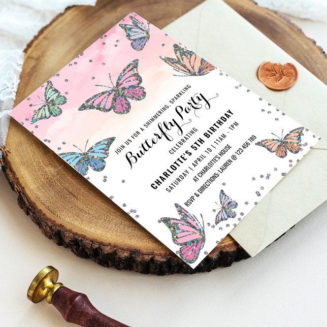 Invitación de cumpleaños a la mariposa holográfica (Subido por el creador)