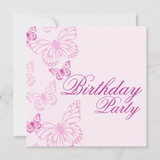 Invitación de cumpleaños a la mariposa rosa suave (Anverso)