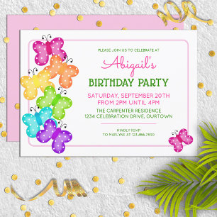 Invitación de cumpleaños a la mariposa rosada Polk