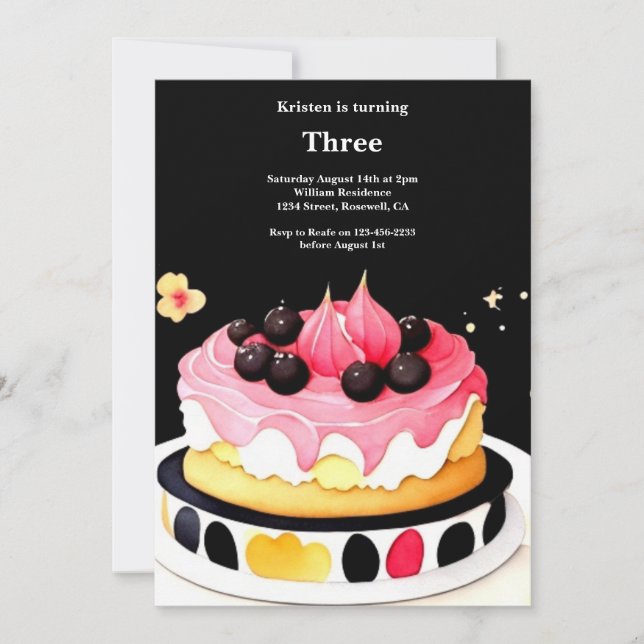 Invitación de cumpleaños a la pastelería de color  (Anverso)
