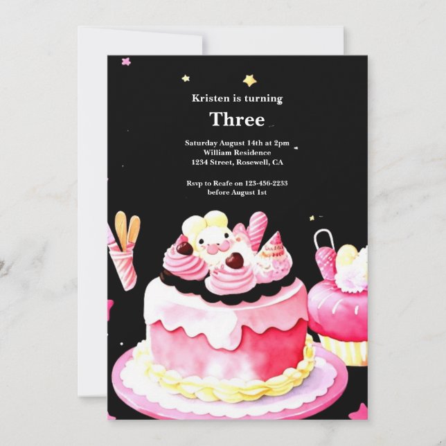 Invitación de cumpleaños a la pastelería de color  (Anverso)