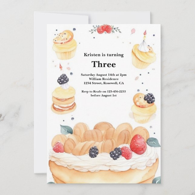 Invitación de cumpleaños a la pastelería de color  (Anverso)