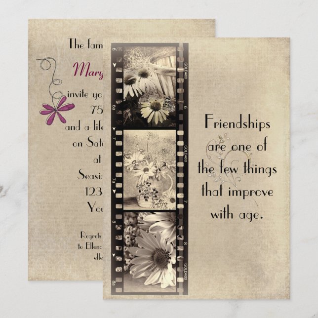 Invitación de cumpleaños a la película vintage (Anverso / Reverso)