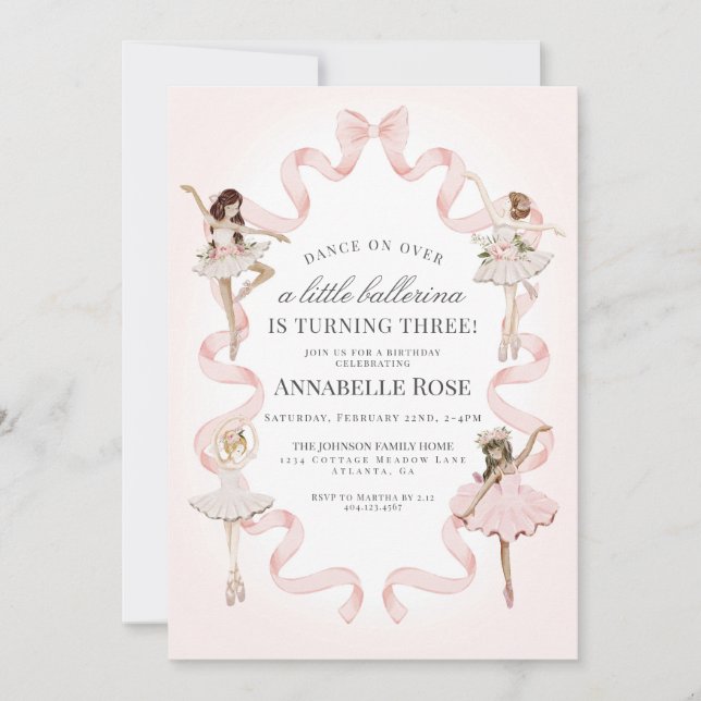 Invitación de cumpleaños a la pequeña Ballerina Ch (Anverso)