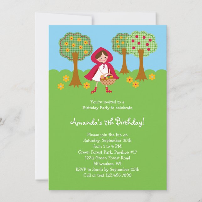 Invitación de cumpleaños a la pequeña cabaña roja (Anverso)