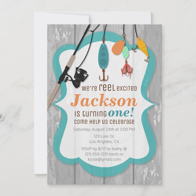 Invitación de cumpleaños a la pesca de Reel (Anverso)