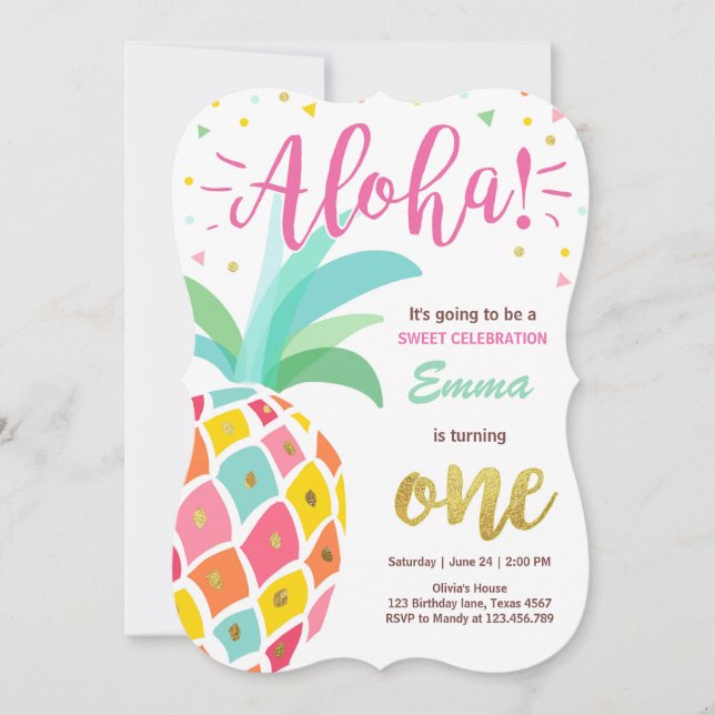 Invitación de cumpleaños a la piña Tropical Luau H (Anverso)