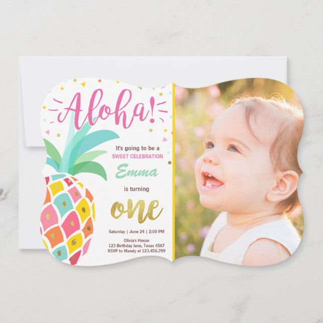 Invitación de cumpleaños a la piña Tropical Luau H (Anverso)