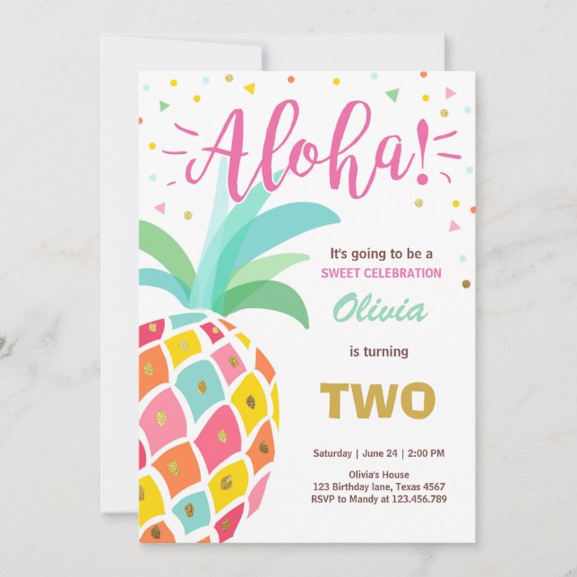 Invitación de cumpleaños a la piña Tropical Luau H (Anverso)