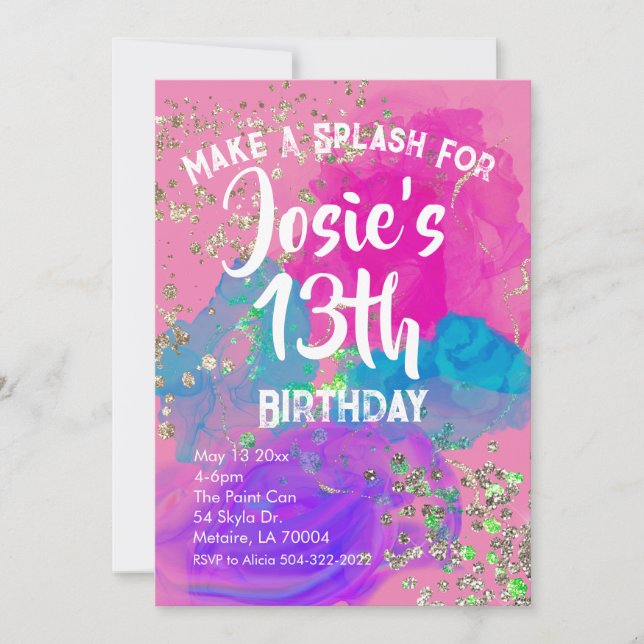 Invitación de cumpleaños a la pintura de tinte de  (Anverso)