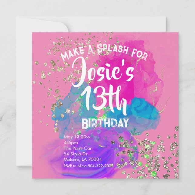 Invitación de cumpleaños a la pintura de tinte de  (Anverso)