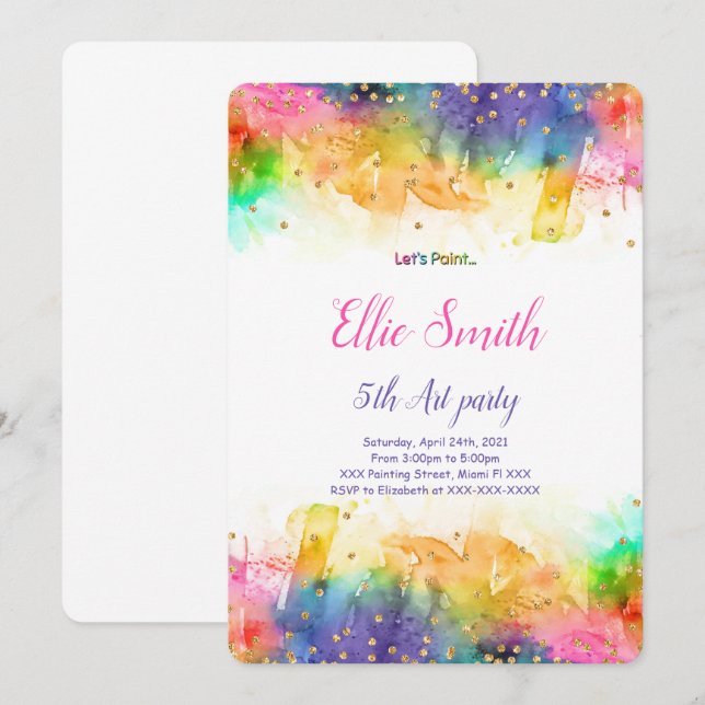 Invitación de cumpleaños a la pintura editable (Anverso / Reverso)