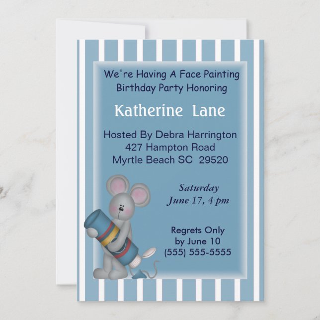 Invitación de cumpleaños a la pintura facial (Anverso)