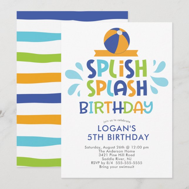 Invitación de cumpleaños a la piscina de verano Sp (Anverso / Reverso)