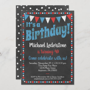 Invitación de cumpleaños a la pizarra roja azul