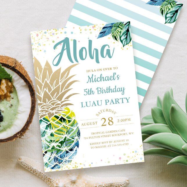 Invitación de cumpleaños a la playa de Luau Pineap (Subido por el creador)