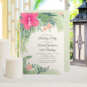 Invitación de cumpleaños a la playa floral tropica
