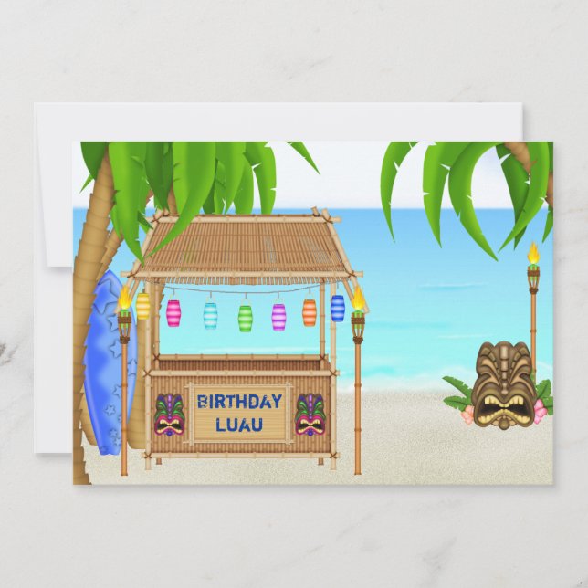 Invitación de cumpleaños a la playa tropical de Lu (Anverso)