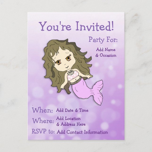 Invitación de cumpleaños a la poscarta de la siren (Anverso)