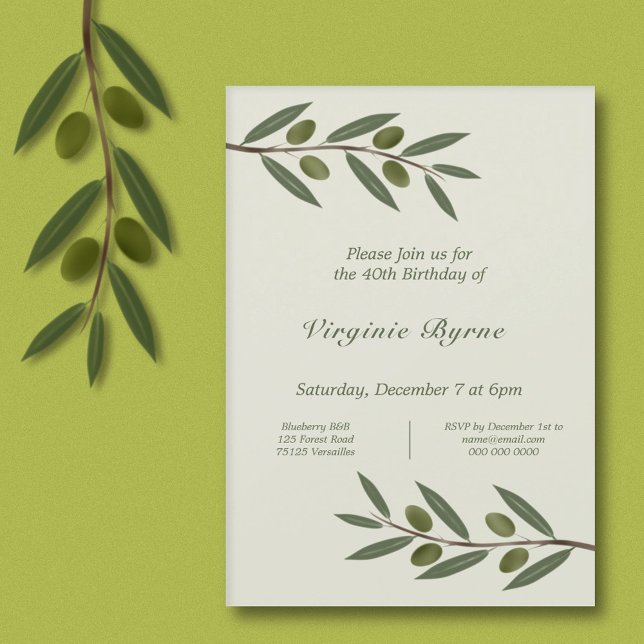 Invitación de cumpleaños a la rama de oliva acuare (Watercolor Olive Branch Birthday Invitation)