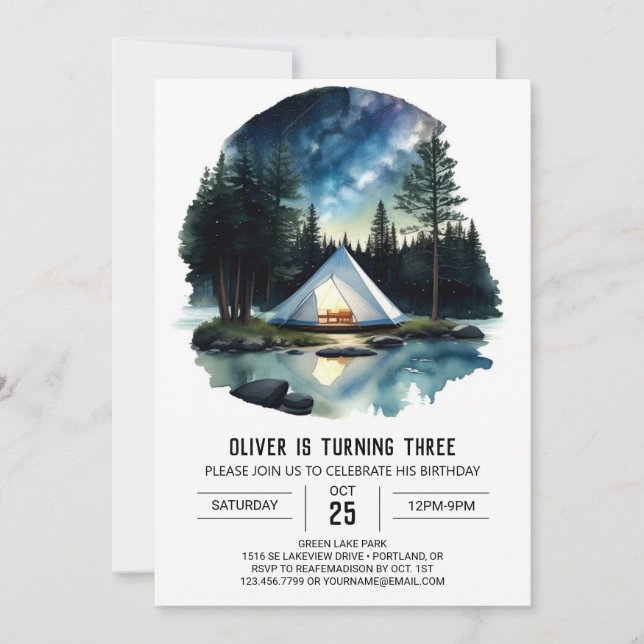 Invitación de cumpleaños a la retirada rústica de  (Anverso)