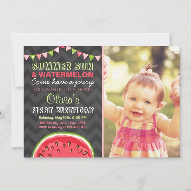 Invitación de cumpleaños a la sandía Fiesta de ver (Anverso)