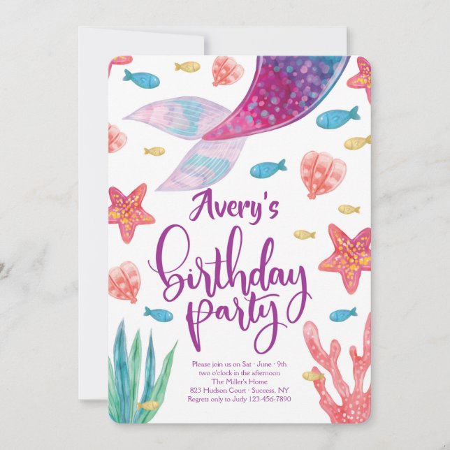 Invitación de cumpleaños a la Sirena (Anverso)