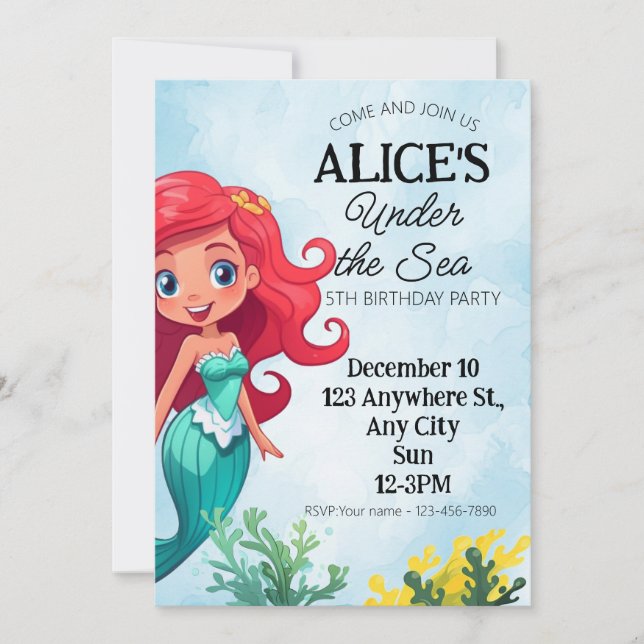 Invitación de cumpleaños a la sirena (Anverso)
