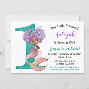 Invitación de cumpleaños a la sirena afroamericana