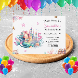Invitación de cumpleaños a la sirena bajo el casti