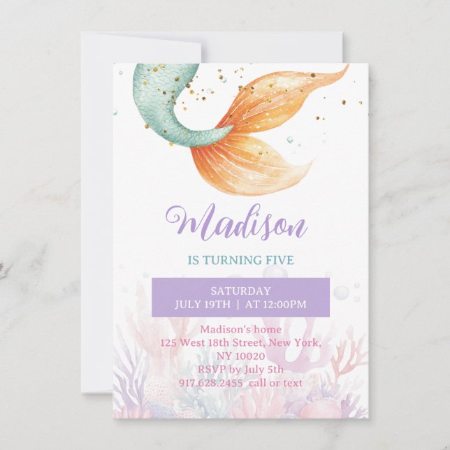 Invitación de cumpleaños a la sirena bajo el mar (Anverso)