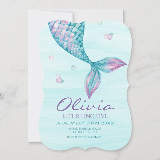 Invitación de cumpleaños a la sirena bajo el mar (Anverso)