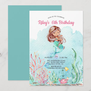 Invitación de cumpleaños a la sirena bajo el mar