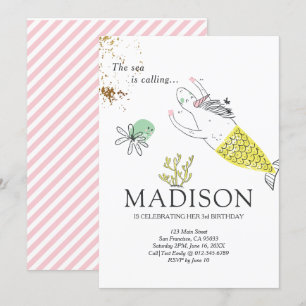 Invitación de cumpleaños a la Sirena Cute Unicorn 