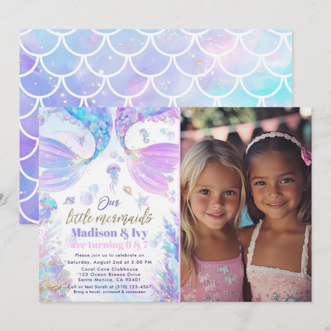 Invitación de cumpleaños a la sirena de cumpleaños (Anverso / Reverso)