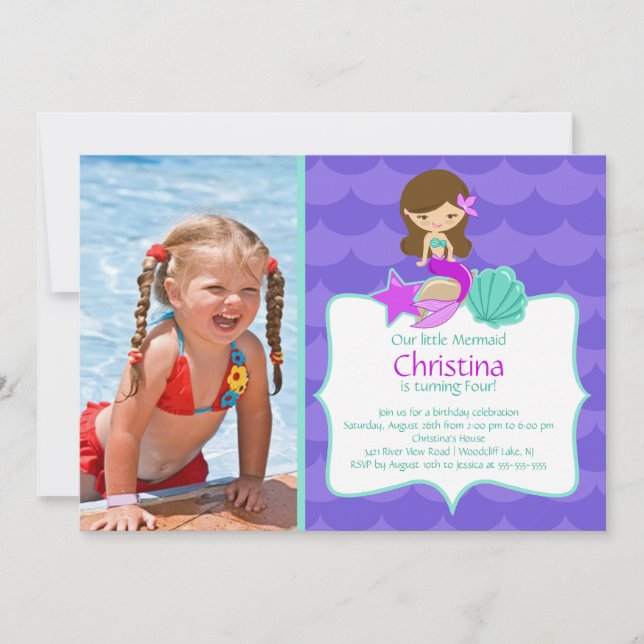 Invitación de cumpleaños a la sirena de la burleta (Anverso)