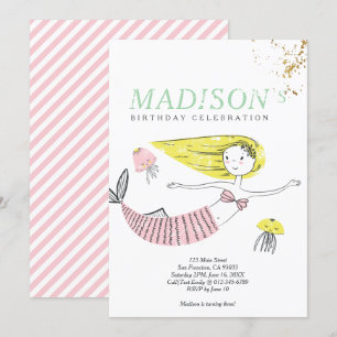 Invitación de cumpleaños a la sirena de oro de reg