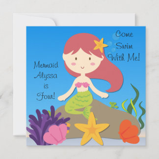 Invitación de cumpleaños a la sirena de pelo rojo