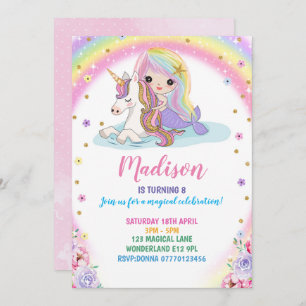 Invitación de cumpleaños a la sirena de Unicornio