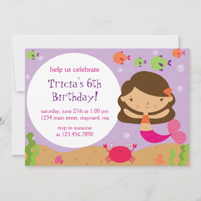 Invitación de cumpleaños a la sirena dulce (Anverso)