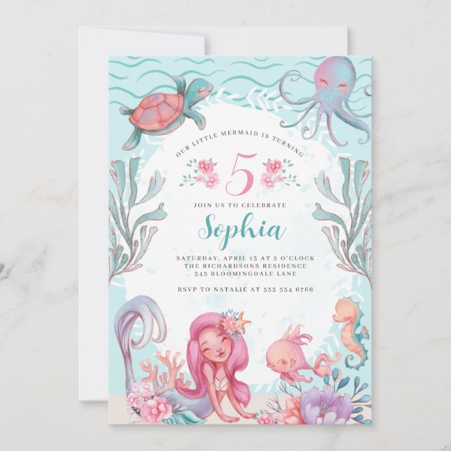 Invitación de cumpleaños a la sirena mágica Fiesta (Anverso)