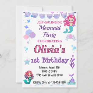 Invitación de cumpleaños a la sirena mágica y sens