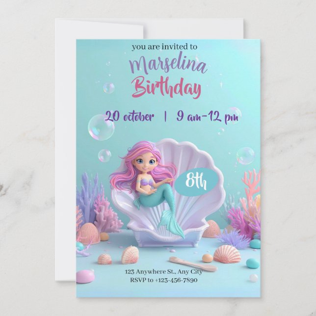 Invitación de cumpleaños a la sirena moderna - Hac (Anverso)