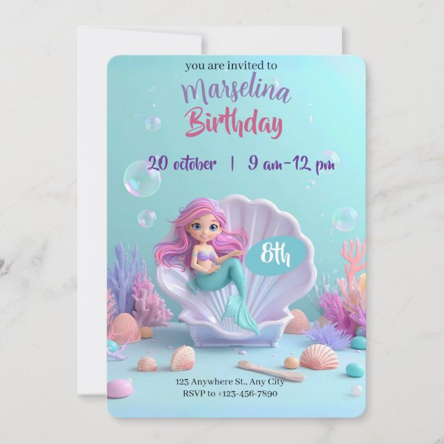 Invitación de cumpleaños a la sirena moderna - Hac (Anverso)